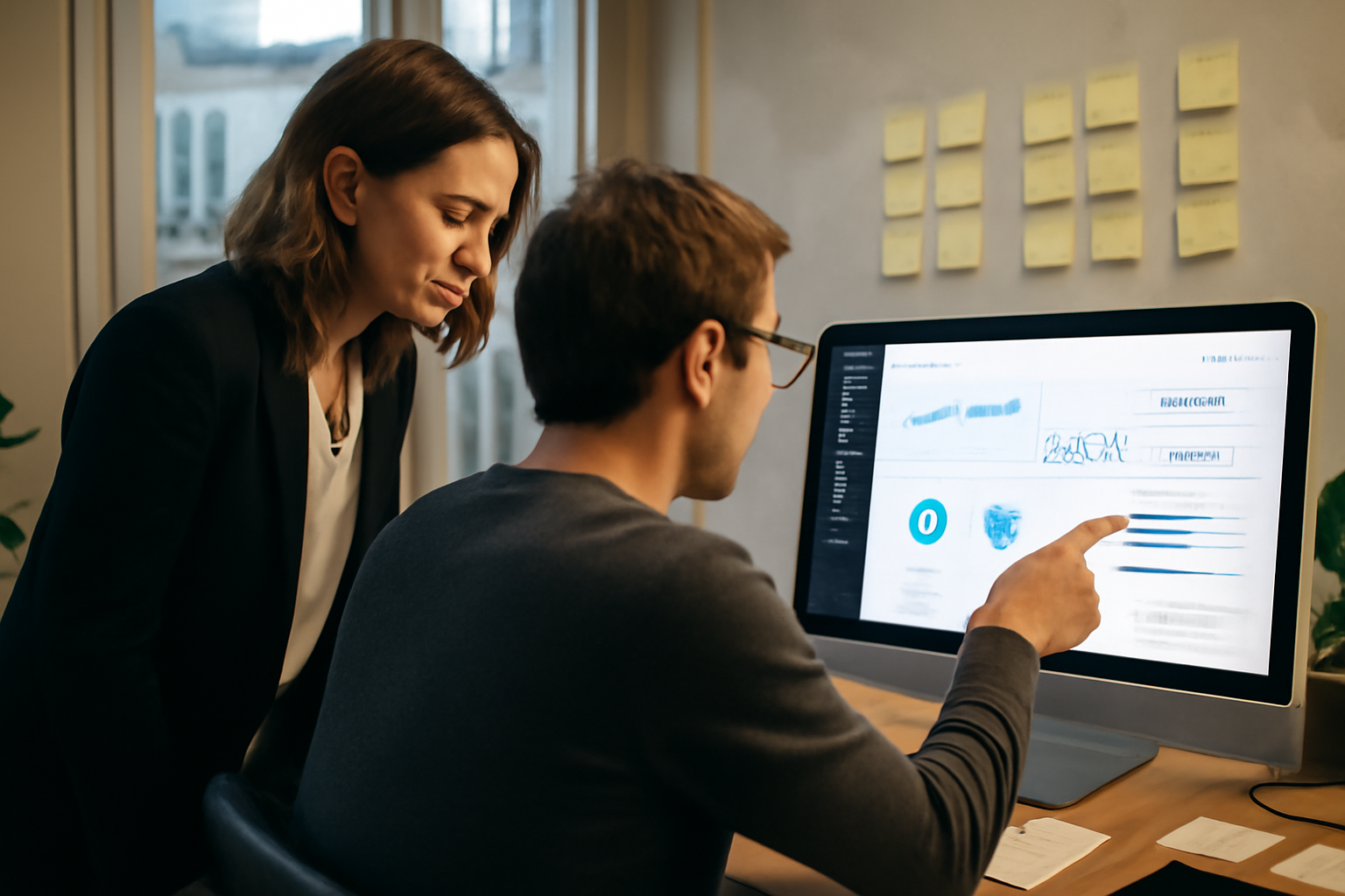 agence no-code : équipe créative testant un prototype no-code dans un studio lumineux