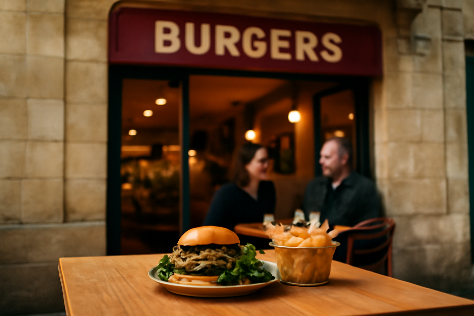Les burgers de Colette Grand Théâtre à Bordeaux : burgers et frites servis dans un restaurant proche du Grand Théâtre