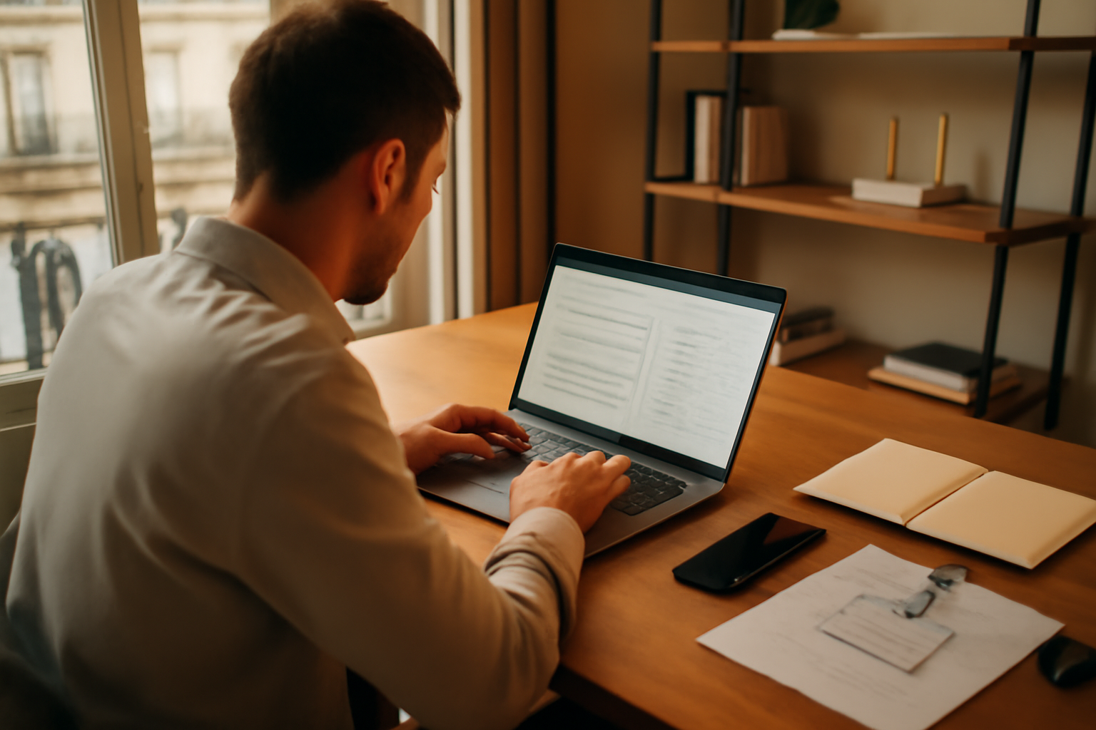 outils bureautiques sur un bureau avec ordinateur portable et documents