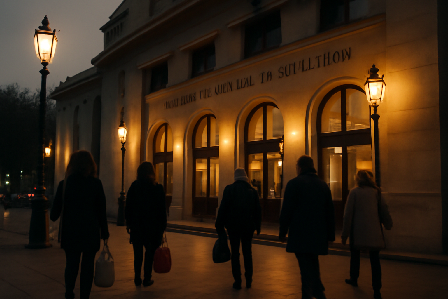 Théâtre national de Chaillot, façade de nuit et entrée des spectateurs