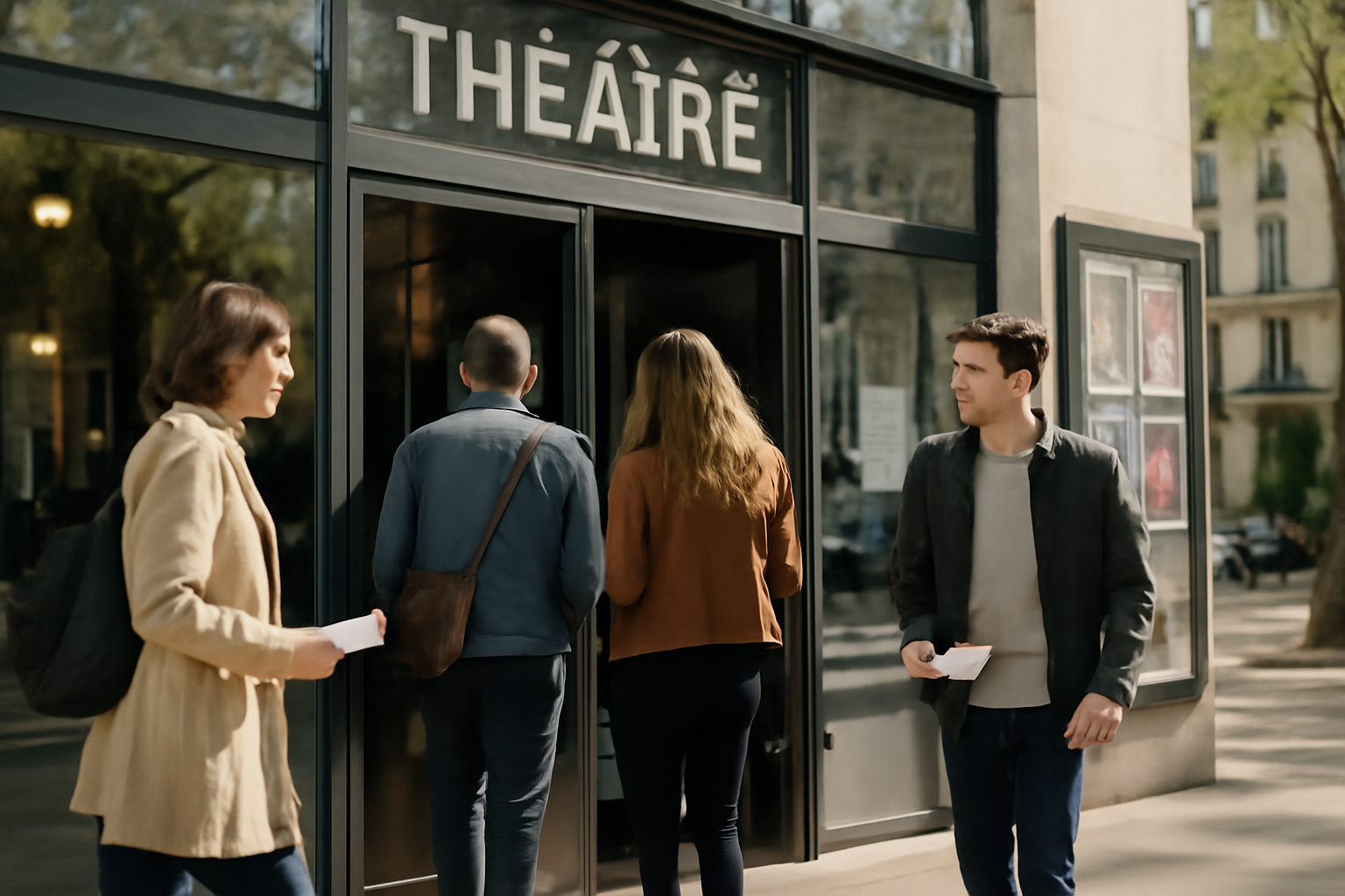 Théâtre 13 : entrée du théâtre à Paris, affiches de programmation et public arrivant