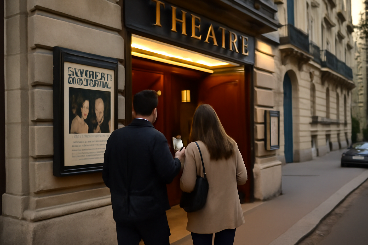 théâtre michel à Paris : façade de la salle et entrée de billetterie, scène photo réaliste