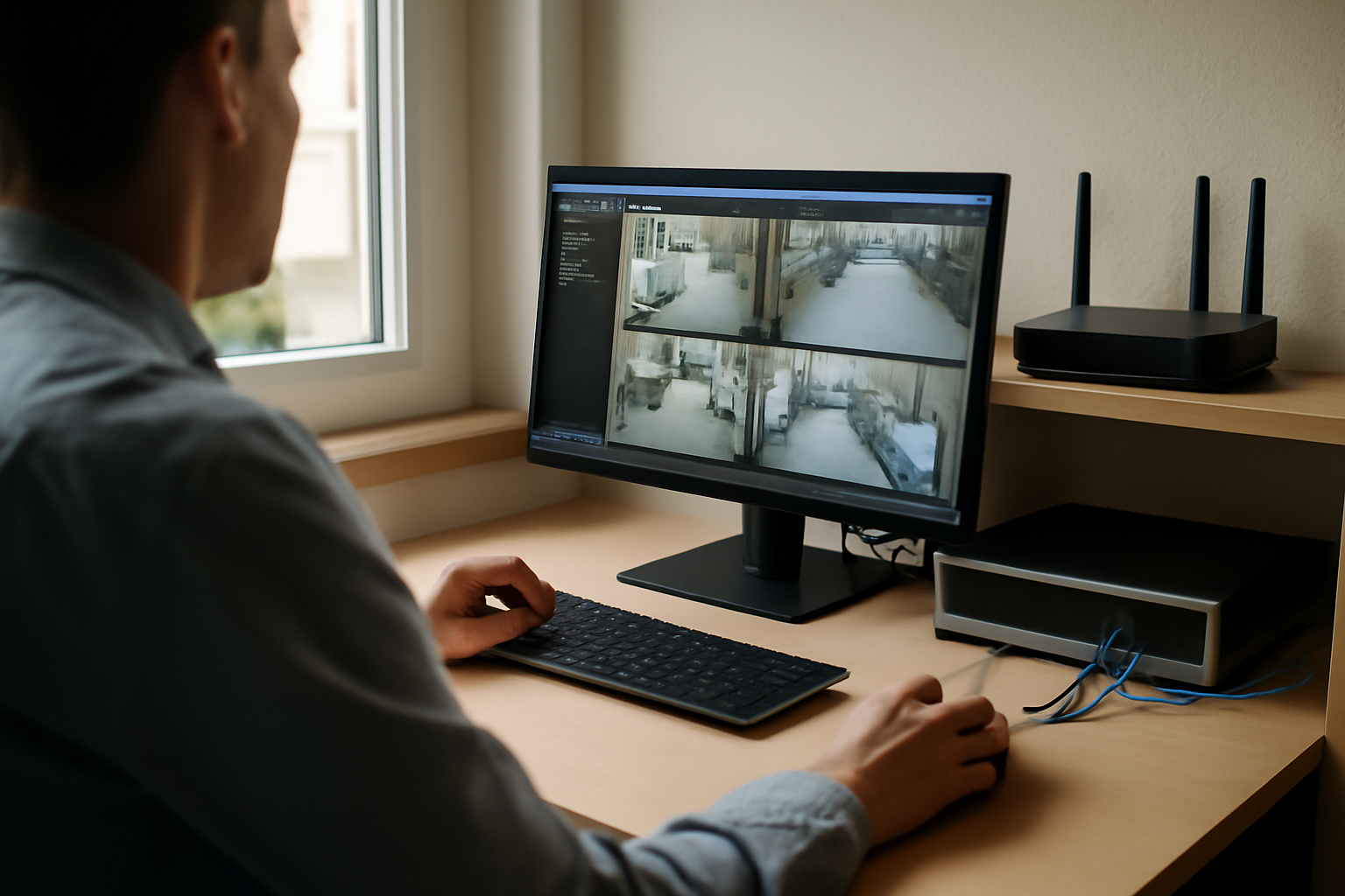 ivms 4200 sur écran d’un PC Windows connecté à une caméra réseau dans un petit bureau