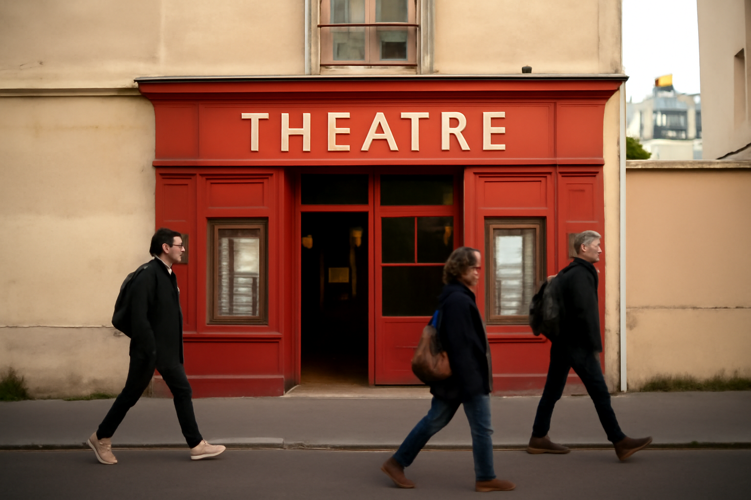 Façade du théâtre clavel à Paris 19 rue Clavel, scène de rue avec lumière naturelle