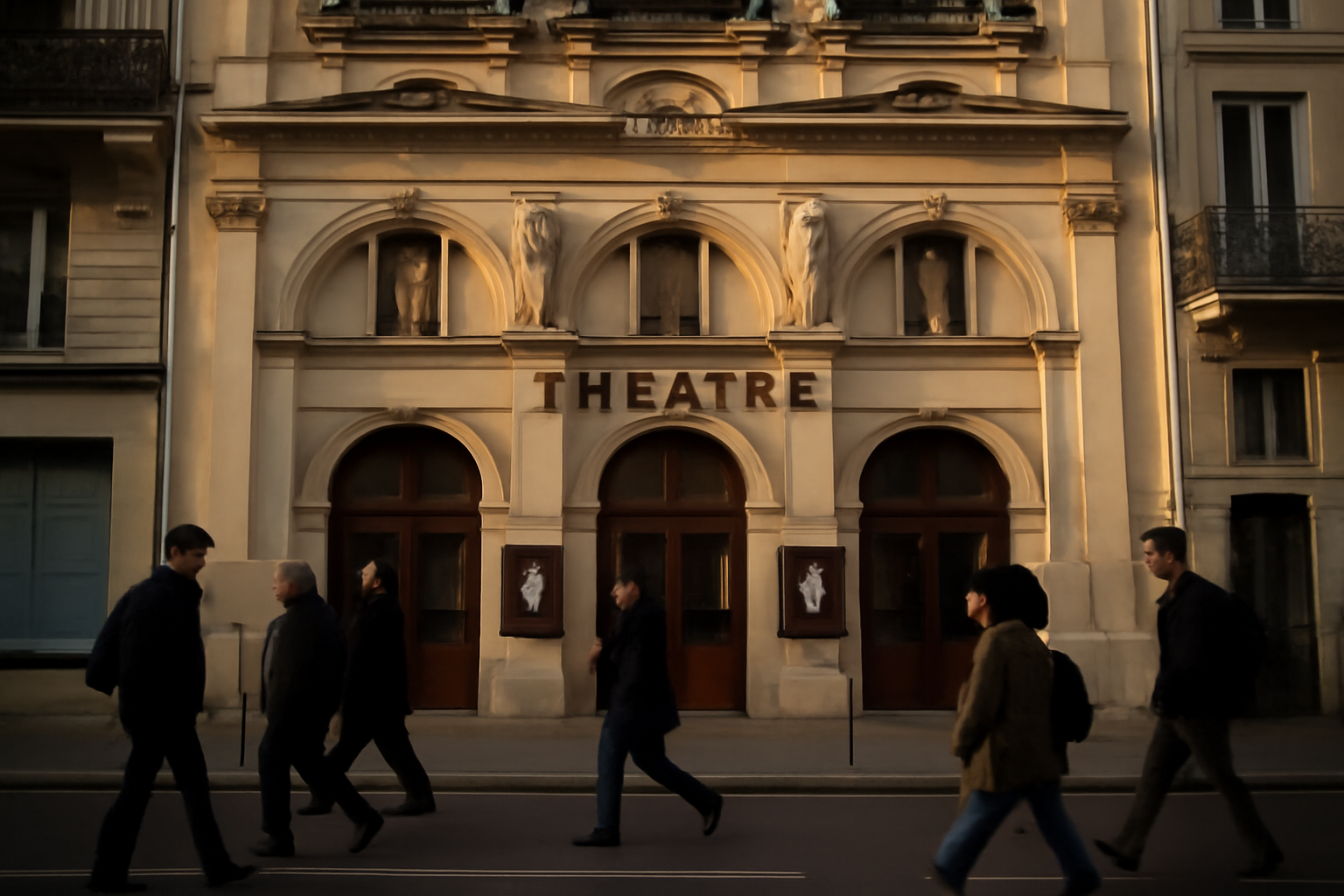 Façade du théâtre du Gymnase Marie-Bell au 38 boulevard de Bonne-Nouvelle à Paris 10e, scène photo réaliste
