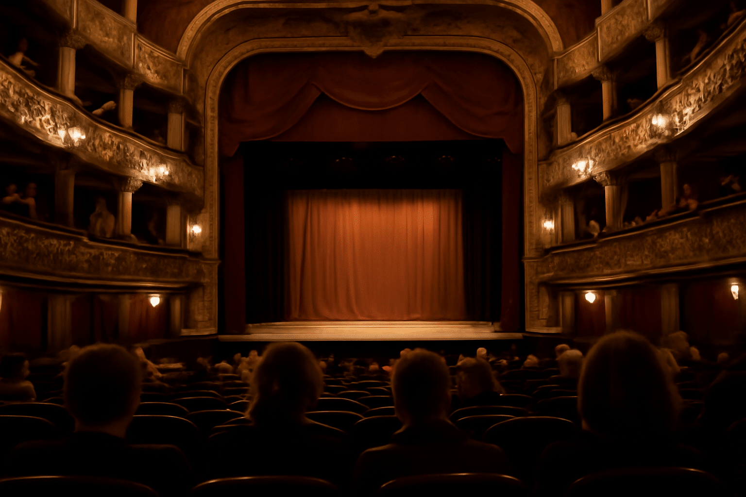 Vue intérieure du théâtre de la renaissance à Paris : scène, balcons et ambiance de salle