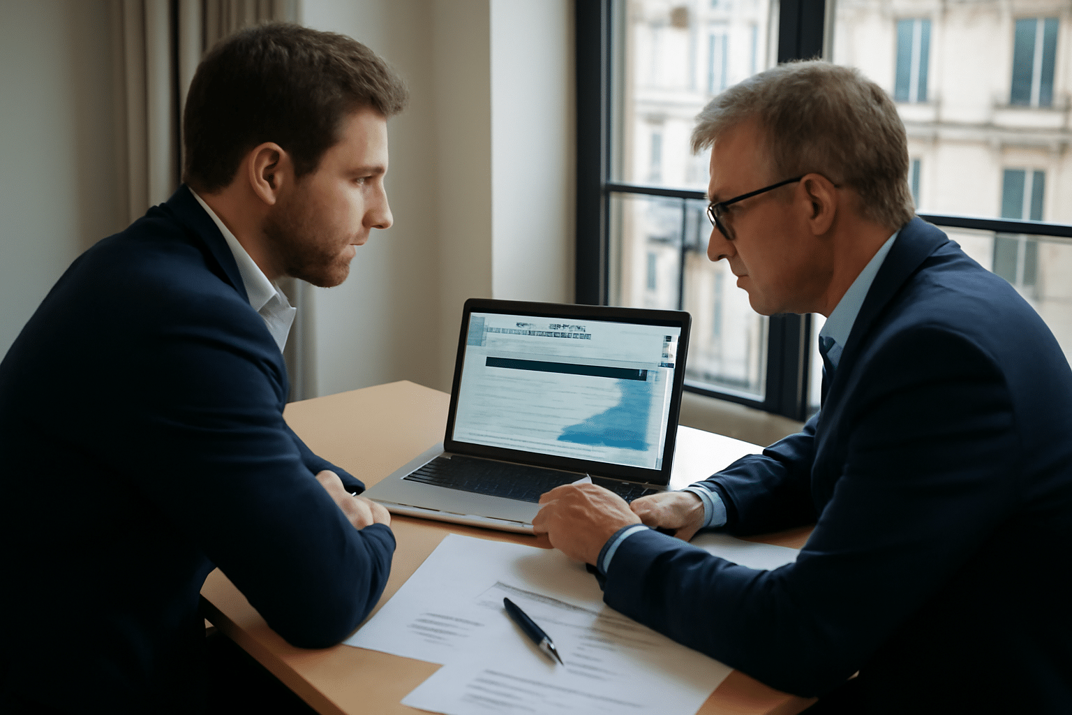 humanlinker, équipe commerciale utilisant une plateforme IA de prospection sur écran au bureau