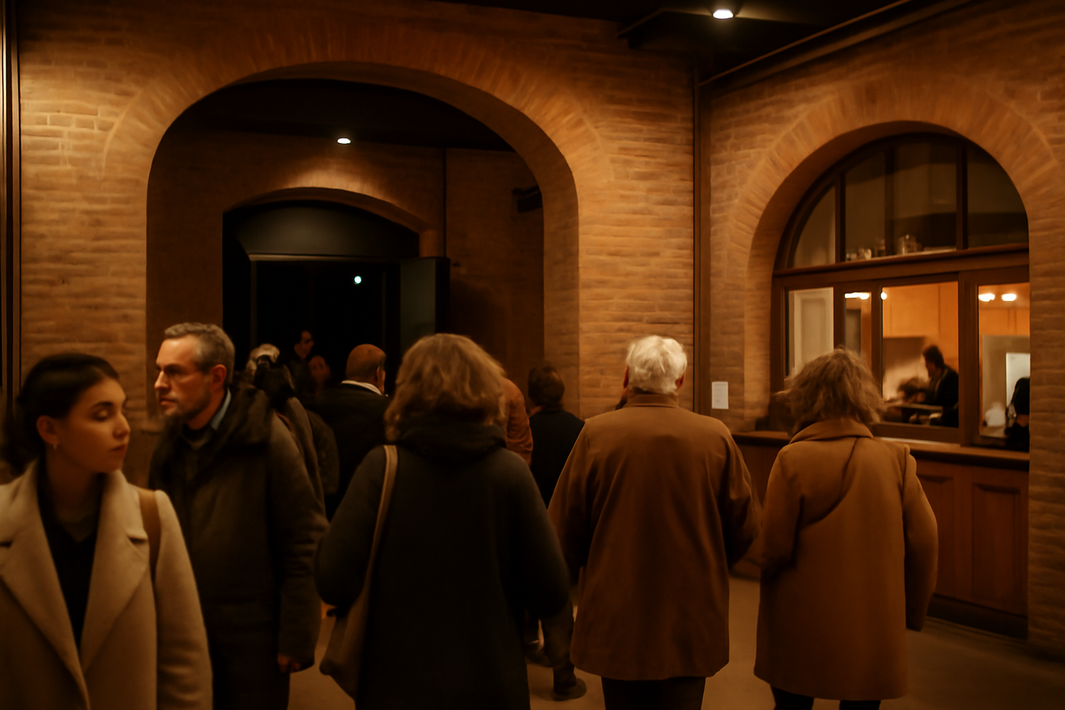 Vue intérieure du théâtre de la manufacture à Nancy avant une représentation, lumière chaude et public entrant