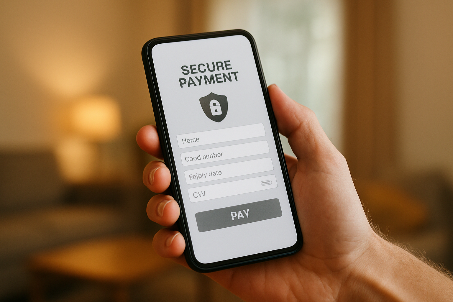 Écran de smartphone affichant un parcours de paiement sécurisé avec validation 3D Secure, photo réaliste