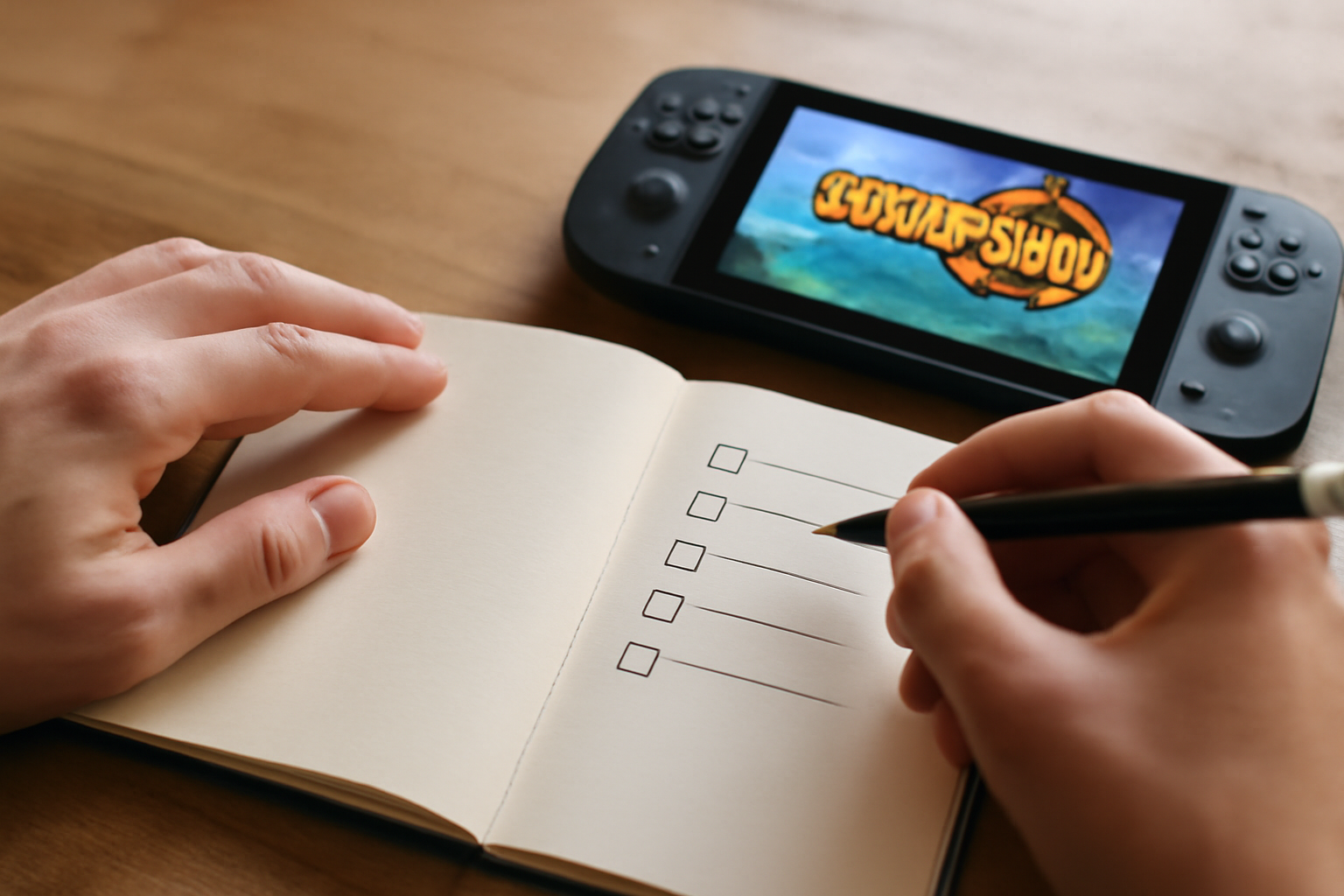 Joueur prenant des notes pendant une session Golden Sun pour suivre la checklist Djinns et PSI